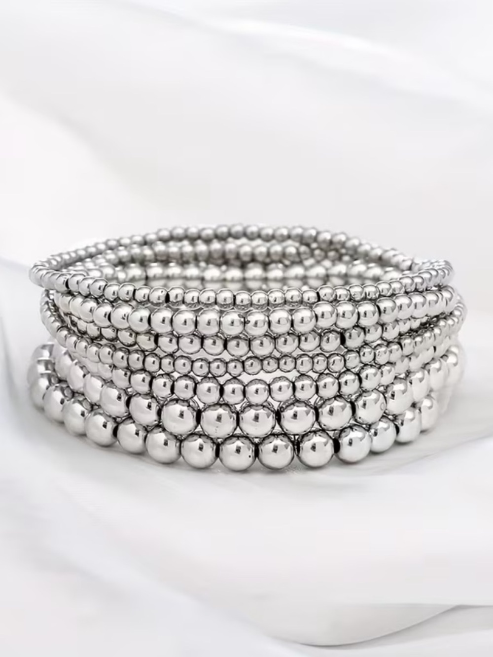 7-Piece Gold or Silver Beaded Stretch Stackable Bracelet Set — Boho Vibes NWT - Picture 5 of 9